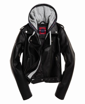 Superdry PU Hooded Biker Női Kabát Fekete | WIXGE7953